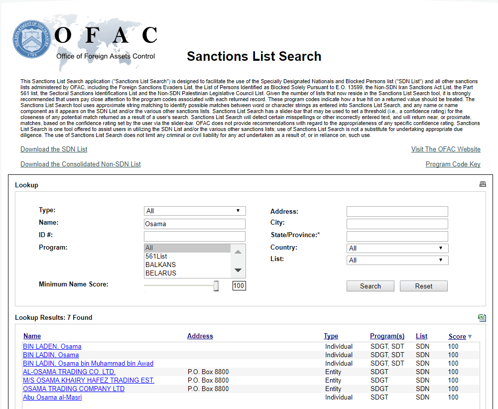 Ofac Blacklist